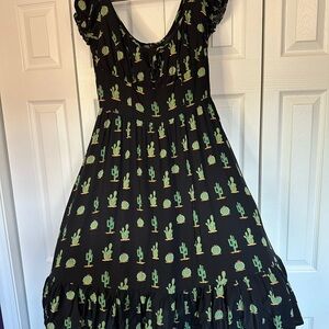 Black Cactus Print Women's Dress